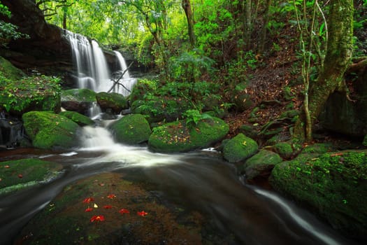 "Man dang" waterfall in Phu hin rong kra national park,Phitsanulok province,Thailand,defocused for background