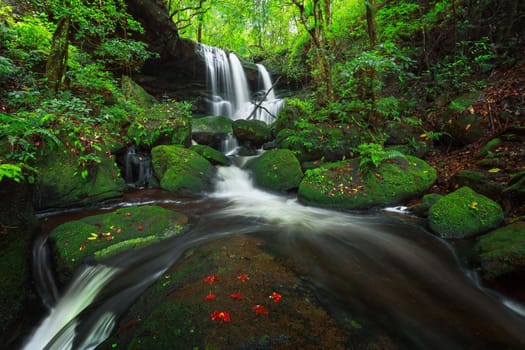 "Man dang" waterfall in Phu hin rong kra national park,Phitsanulok province,Thailand,defocused for background