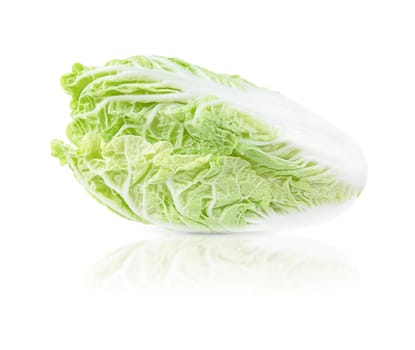 Chinese cabbage isolated on a white background with shadow and reflection.