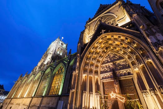 Tongeren Basilica at night. Tongeren, Wallonia, Belgium.