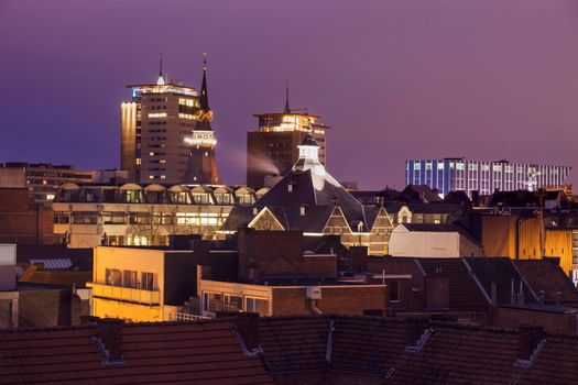 Panorama of Hasselt at night. Hasselt, Flemish Region, Belgium.