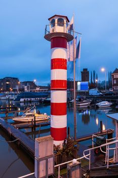 Lighthouse in Hasselt at night. Hasselt, Flemish Region, Belgium.
