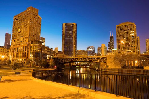 Chicago , Riverfront at dawn. Chicago, Illinois, USA.