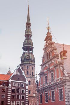 St. Peter Church and House of the Blackheads in Riga. Riga, Latvia