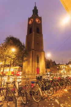 The Hague architecture at night. The Hague, South Holland, Netherlands.
