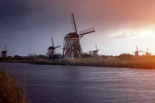 Windmills at Kinderdijk. Kinderdijk, South Holland, Netherlands