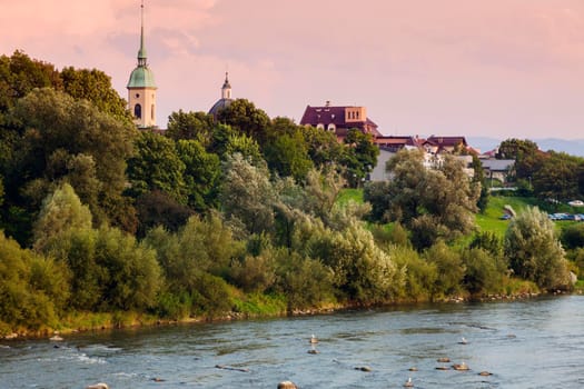 Nowy Sacz panorama with Dunajec RIver. Nowy Sacz, Lesser Poland, Poland.