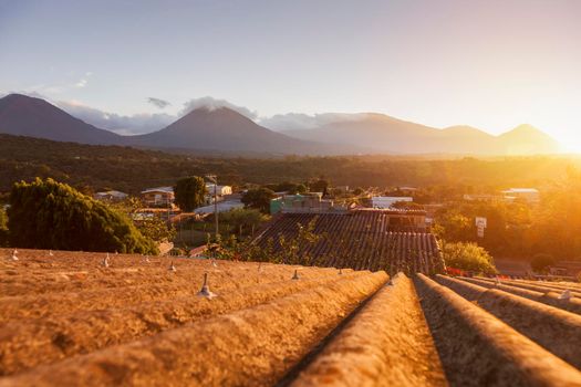Volcanos of Cerro Verde National Park seen from Juayua. Juayua, Sonsonate, El Salvador.