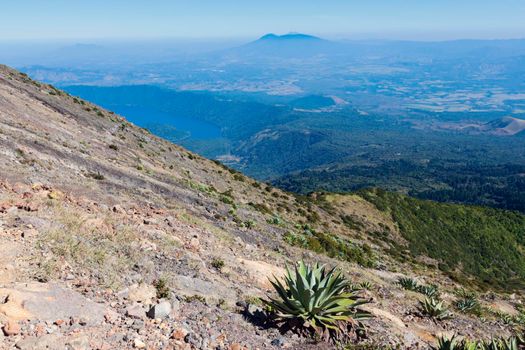 Lake Coatepeque in El Salvador - seen from Santa Ana Volcano. Santa Ana, El Salvador.