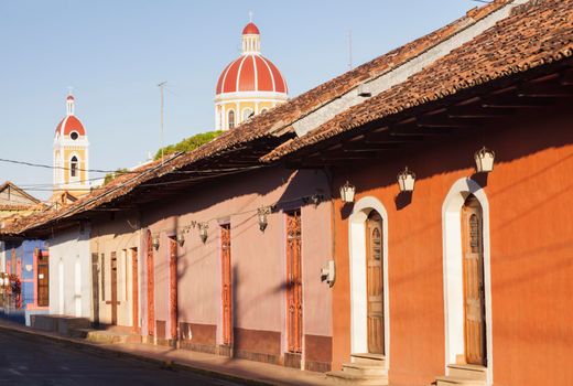 Granada Cathedral and colorful city panorama. Granada, Nicaragua.