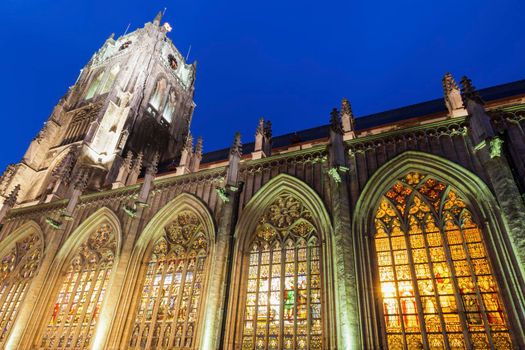 Tongeren Basilica at night. Tongeren, Wallonia, Belgium.
