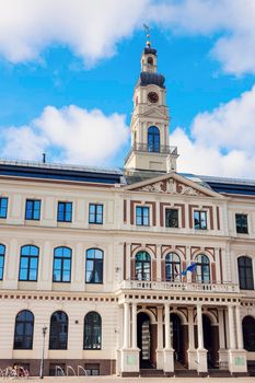 RIga City Hall and clouds on blue sky. Riga, Latvia
