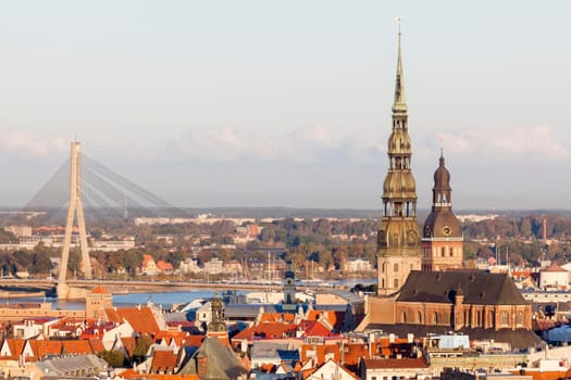 St. Peter Church and panorama of Riga. Riga, Latvia