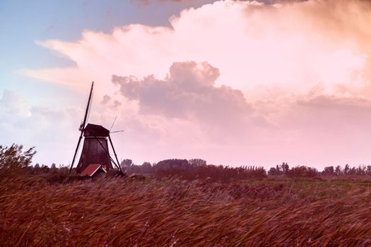 Windmills at Kinderdijk during sunset. Kinderdijk, South Holland, Netherlands