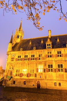 City Hall in Gouda seen at dawn. Gouda, South Holland, Netherlands.