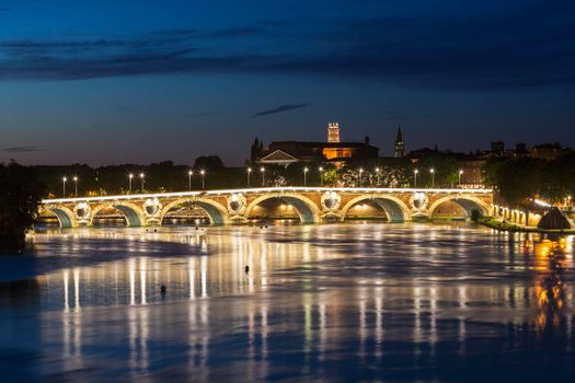 Pont-Neuf and Basilica of St. Sernin in Toulouse. Toulouse, Occitanie, France.
