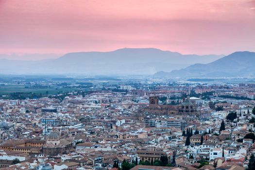 Panorama of Granada at sunset. Granada, Andalusia, Spain.