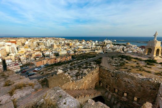 Wall of Jayran and Almeria panorama. Almeria, Andalusia, Spain.