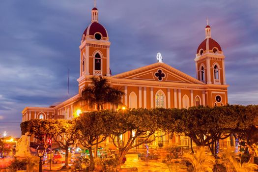 Granada Cathedral and city panorama. Granada, Nicaragua.