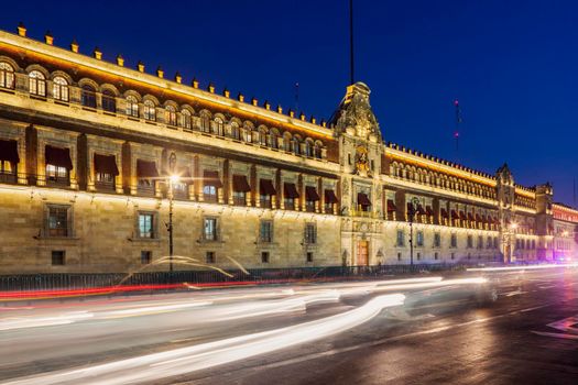 National Palace in Mexico City at night. Mexico City, Mexico.