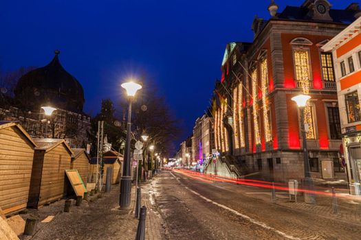 Liege city hall at night. Liege, Wallonia, Belgium.