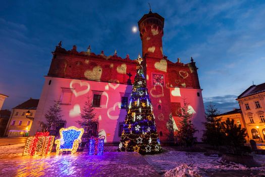 City Hall of Tarnow at night. Tarnow, Malopolskie, Poland.
