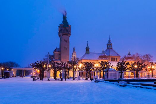 Sopot Lighthouse in winter scenery. Sopot, Pomerania, Poland.