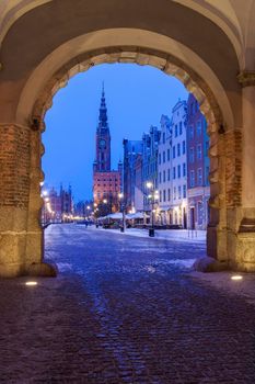 Main Town Hall in Gdansk seen from Green Gate. Gdansk, Pomerania, Poland.
