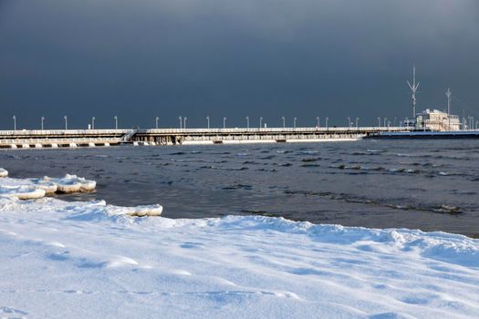 Sopot pier in winter scenery. Sopot, Pomerania, Poland.