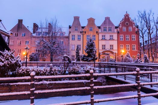 Old town of Gdansk at night. Gdansk, Pomerania, Poland.