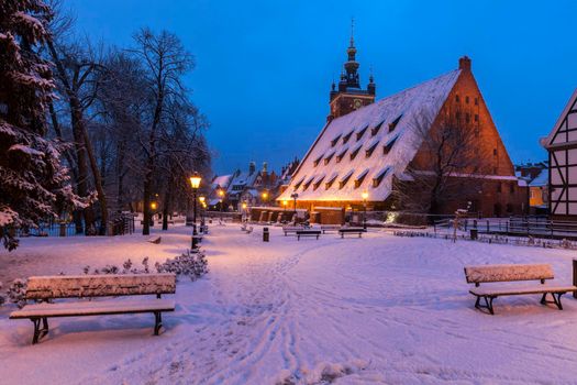 Great Mill in Gdansk at night. Gdansk, Pomerania, Poland.