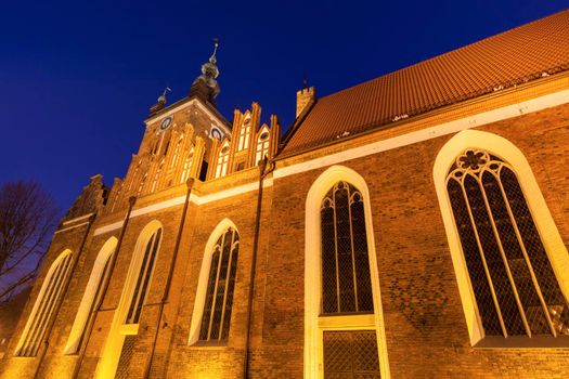 St Catherine Church in Gdansk at night. Gdansk, Pomerania, Poland.