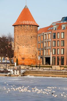 Swan Tower in Gdansk. Gdansk, Pomerania, Poland.