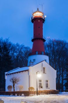Lighthouse in Rozewie at night. Gdansk, Pomorskie, Poland.