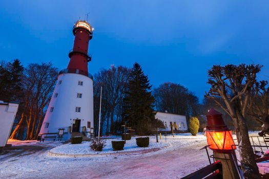 Lighthouse in Rozewie at sunset. Gdansk, Pomorskie, Poland.