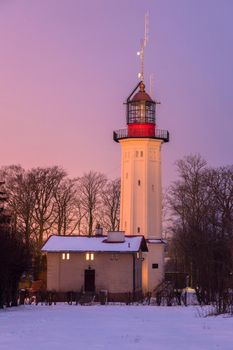 Lighthouse in Rozewie at sunset. Gdansk, Pomorskie, Poland.