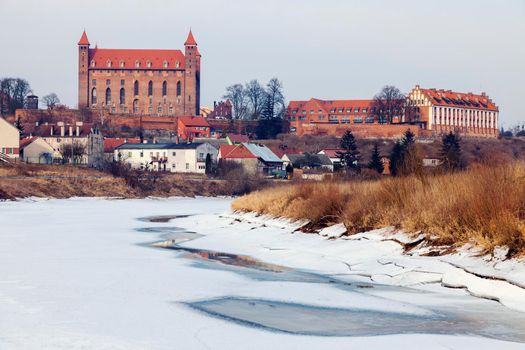 Winter panorama of Gniew. Gniew, Pomerania, Poland.