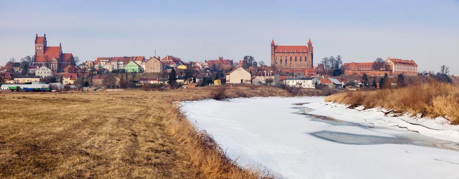 Winter panorama of Gniew. Gniew, Pomerania, Poland.