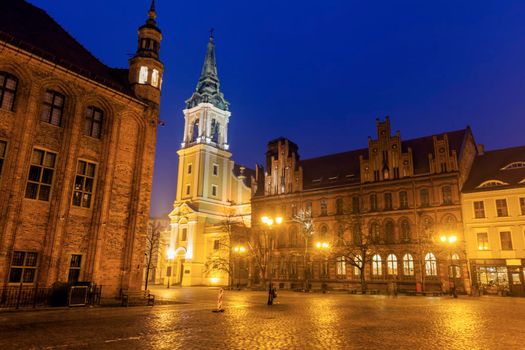 Holy Spirit Church in Torun at night. Torun, Kuyavian-Pomeranian Voivodeship, Poland.