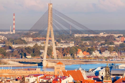 Vansu Bridge in Riga at sunset. Riga, Latvia