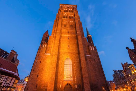 St Mary's Church in Gdansk at night. Gdansk, Pomerania, Poland.
