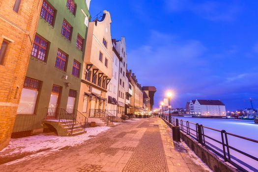 Old town of Gdansk at night. Gdansk, Pomerania, Poland.