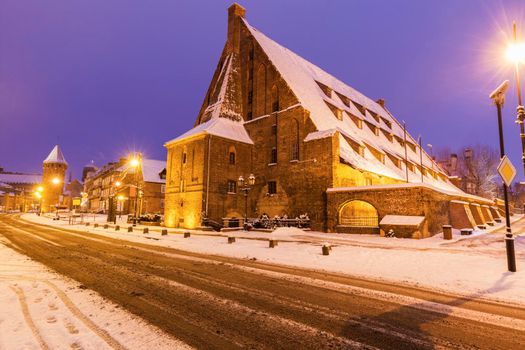 Great Mill in Gdansk at night. Gdansk, Pomerania, Poland.