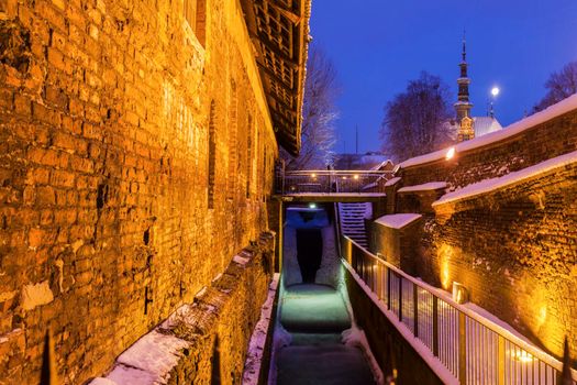 Great Mill and old city hall in Gdansk at night. Gdansk, Pomerania, Poland.