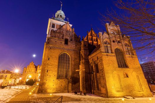 St. Birgitta's Church in Gdansk at night. Gdansk, Pomerania, Poland.