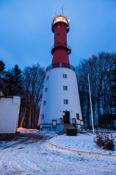 Lighthouse in Rozewie at sunset. Gdansk, Pomorskie, Poland.