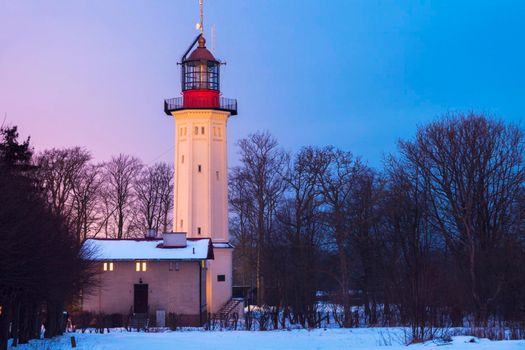 Lighthouse in Rozewie at sunset. Gdansk, Pomorskie, Poland.
