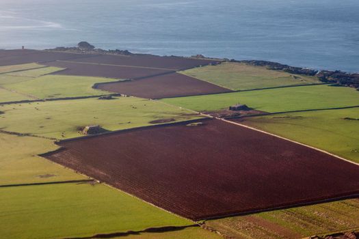 Aerial panorama of Isle of Man. Isle of Man.