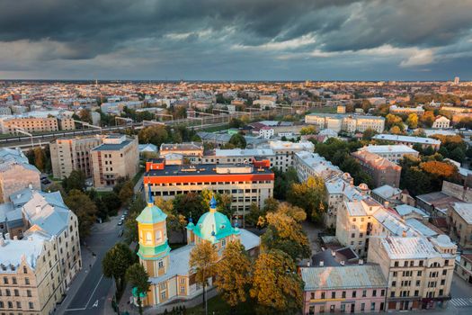 Aerial panorama of Riga. Riga, Latvia.