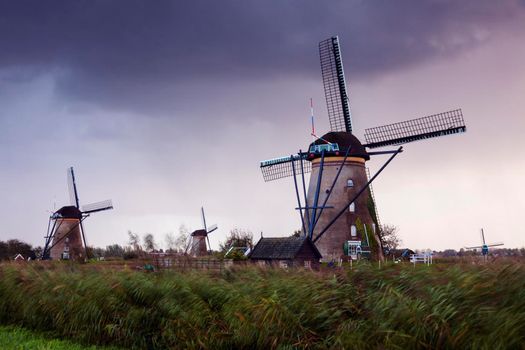 Windmills at Kinderdijk. Kinderdijk, South Holland, Netherlands